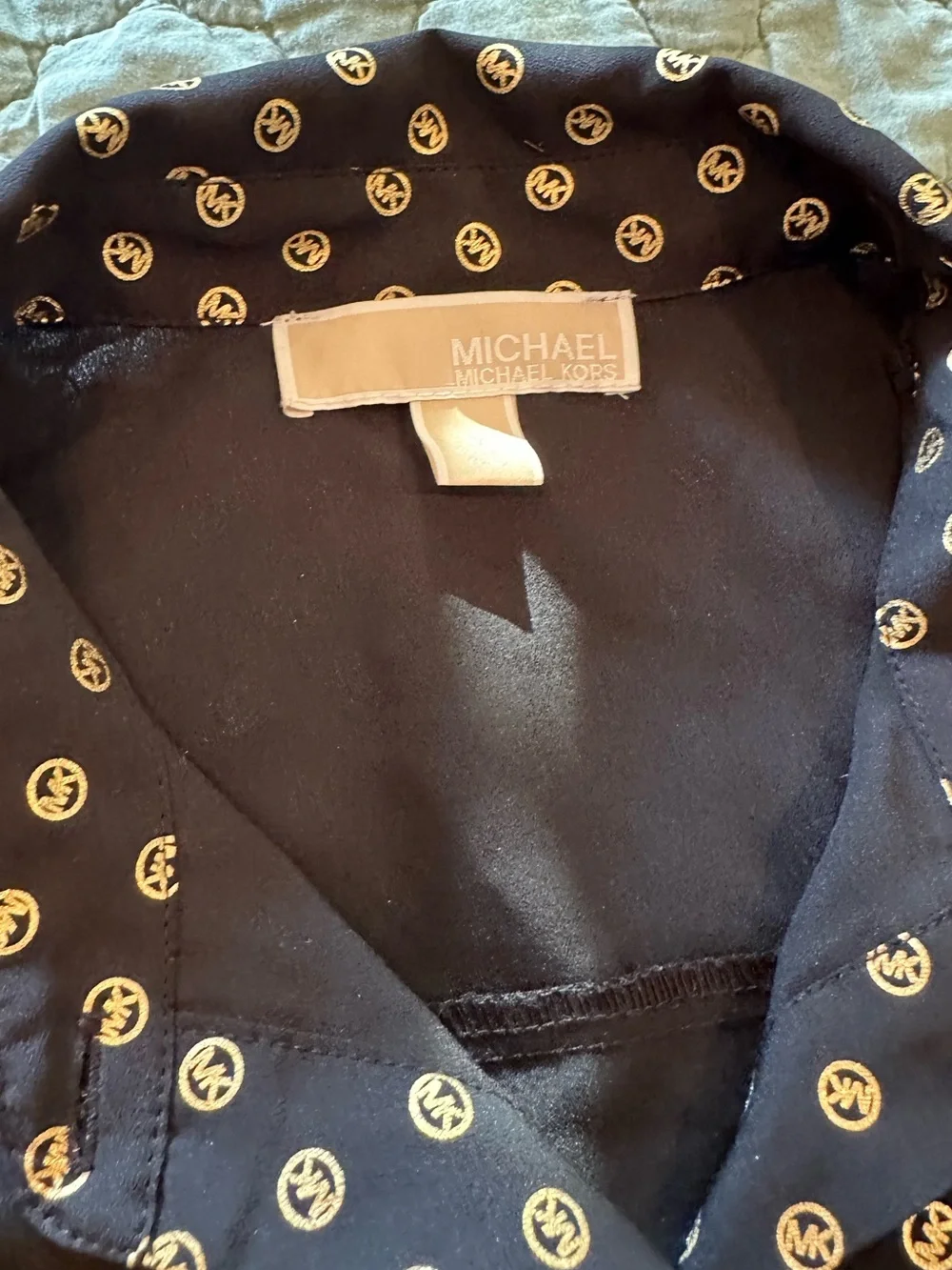 Michael Kors Black Button-Down Shirt with Cream Dot Pattern